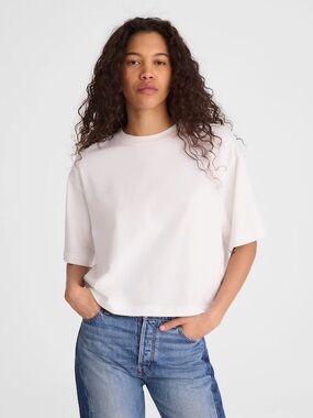 NWT Madewell The Boxy Crop Tee in Allday Jersey white women's small minimal